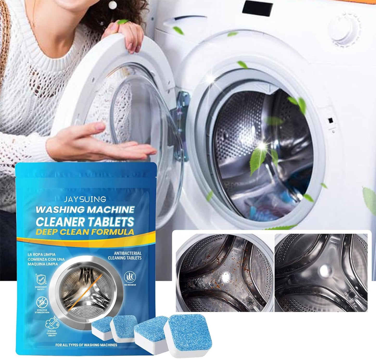 Cleaning Tablet Eliminate Odor, Deep Cleaning, Instant Clean for Front Load Washing Machine
