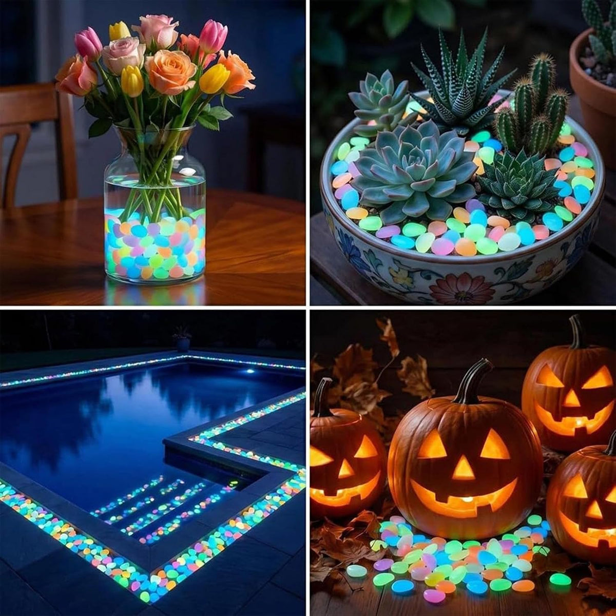 Glow in the Dark Garden Stones, Colorful Luminous Pebbles, 200pcs