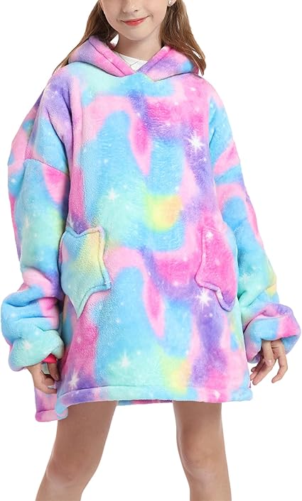Huggle Kids Glow in the Dark Oversized Hoodie Blanket – Sherpa Fleece, One Size, Super Soft & Lightweight