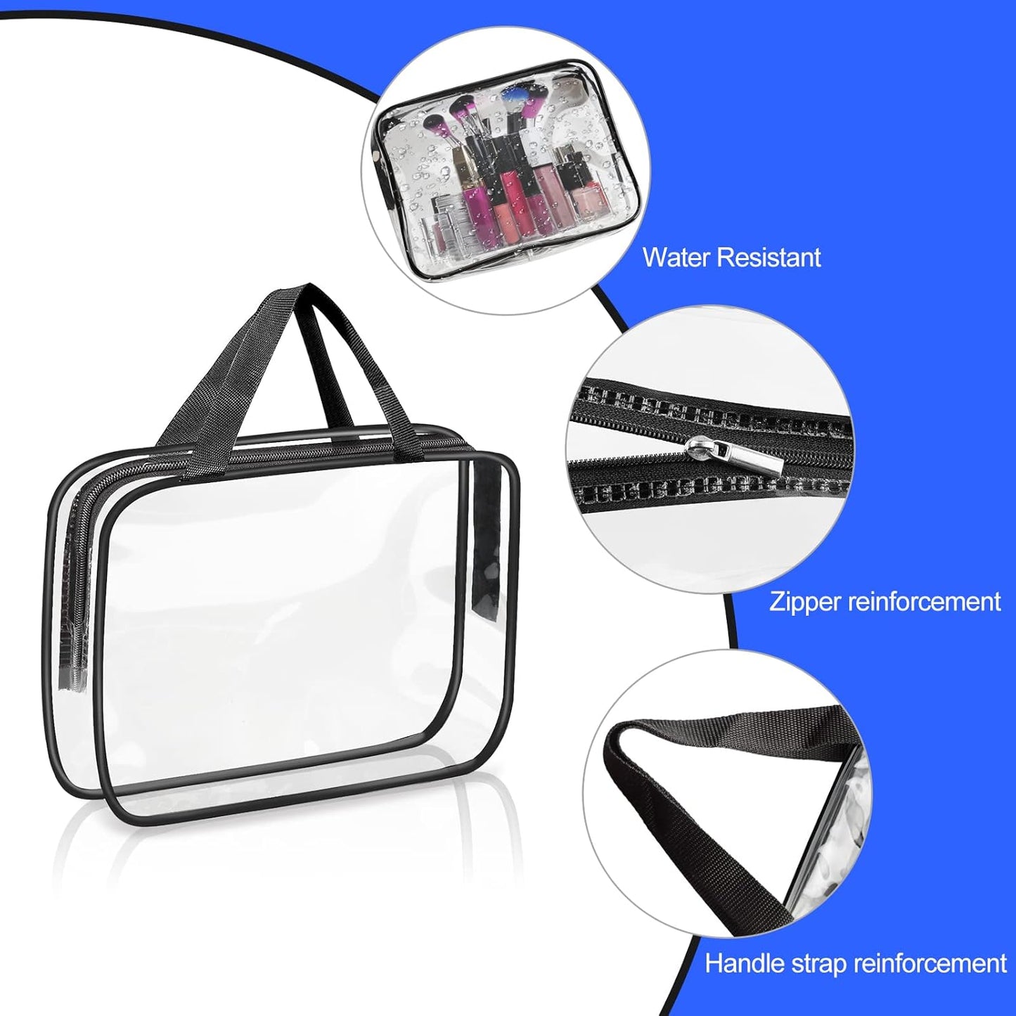 Pack of 3 Transparent Travel Toiletry Bags – 1 Litre PVC Clear Cosmetic Bags for Liquids, Hand Luggage & Airport Security – Waterproof & Zippered
