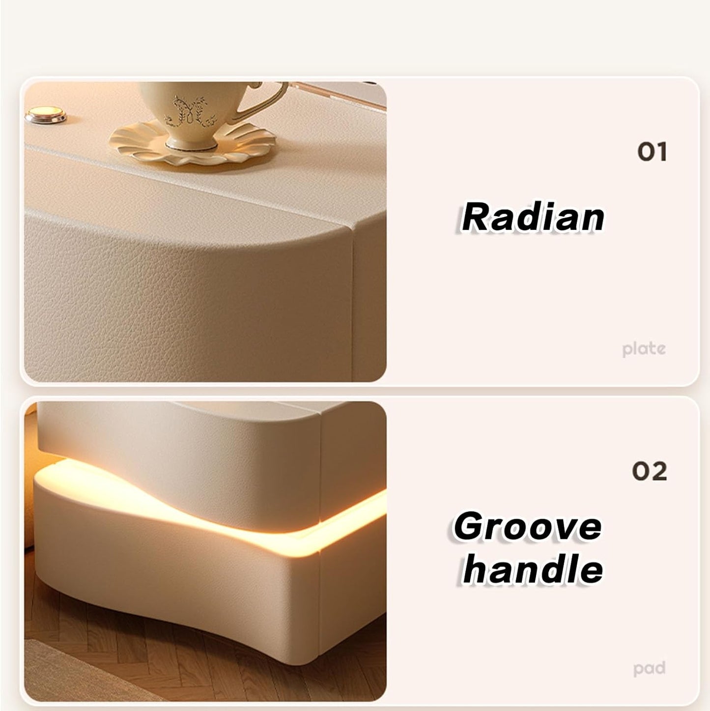 MFurn LED Light 2-Drawer Bedside Table – Modern Wooden Nightstand with Storage