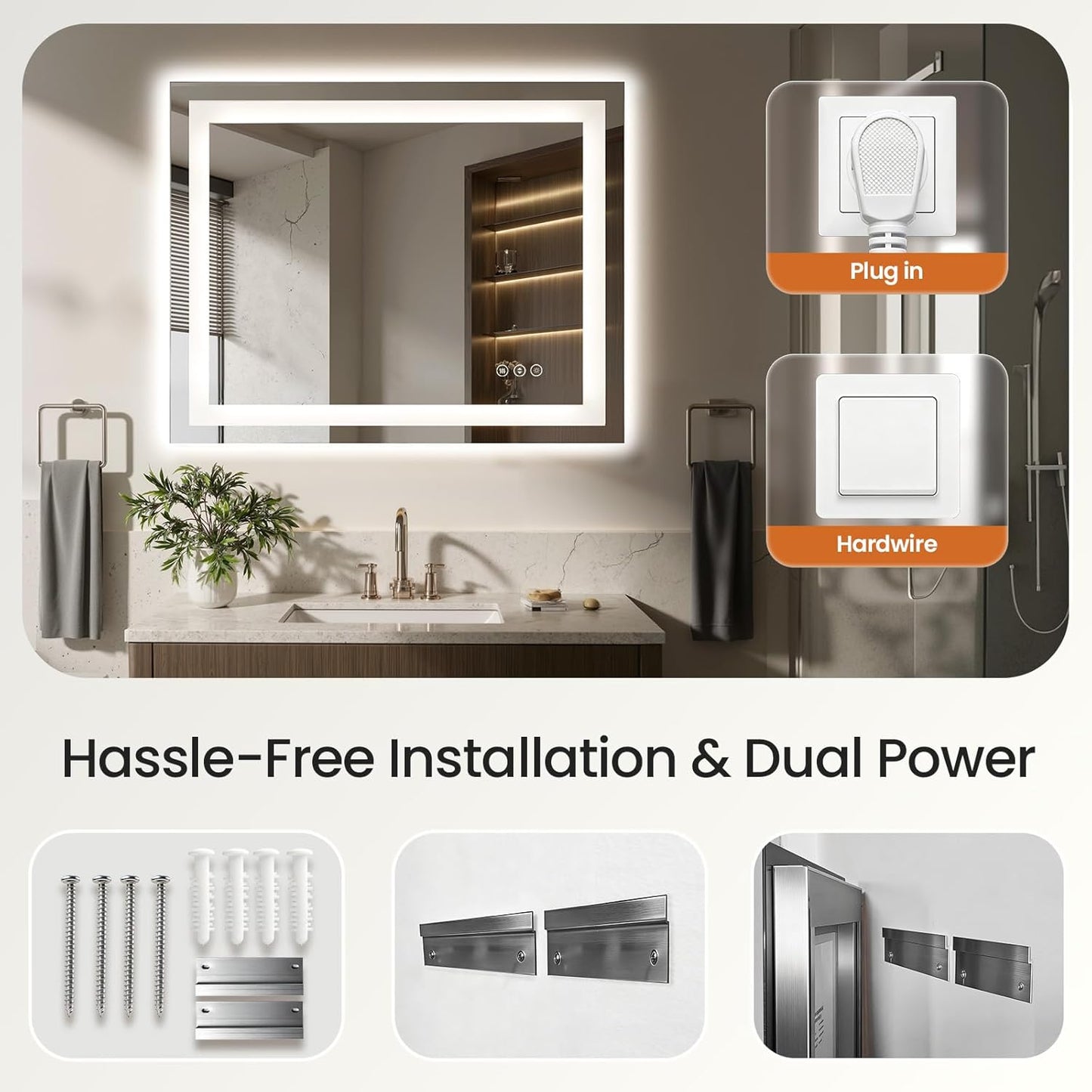 MHome 60 × 80 cm Frameless LED Bathroom Mirror with Lights