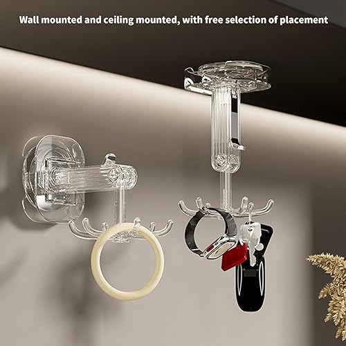 MHome Wall & Ceiling Rotary Hook – 6-Claw Swivel Suction Hook for Bathroom & Kitchen Storage
