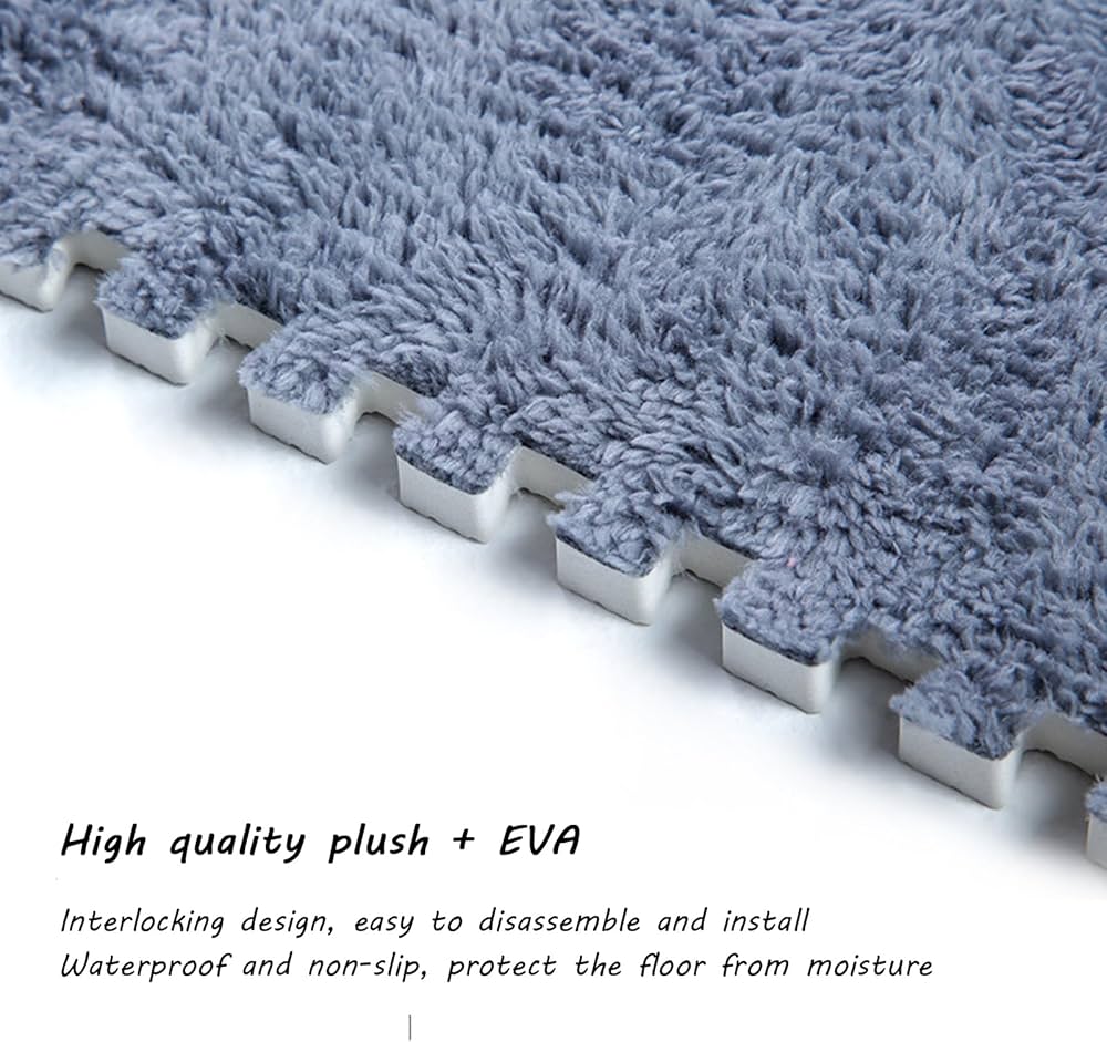 6Pcs Plush Foam Floor Square Interlocking Carpet Tiles with Border
