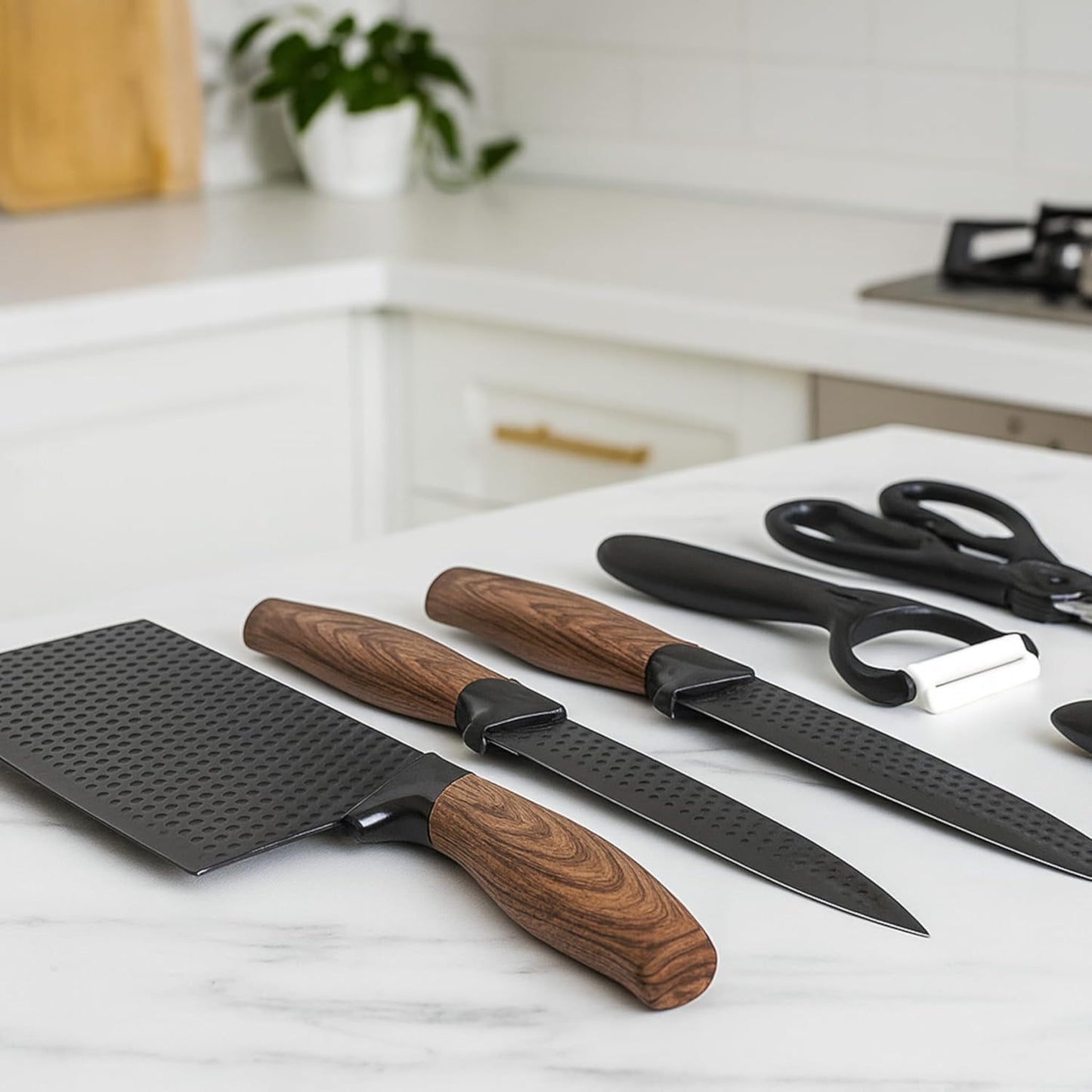 MHome 6-Piece Multipurpose Kitchen Knife Set Stainless Steel Non-Stick Blades with Ergonomic PP Handles