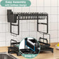 MHOME 2 Tier Dish Drainer Black Stainless Steel with Cup & Utensil Holders