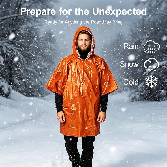 Outdoor Emergency Raincoat, Reversible Dual-Sided Thermal Poncho