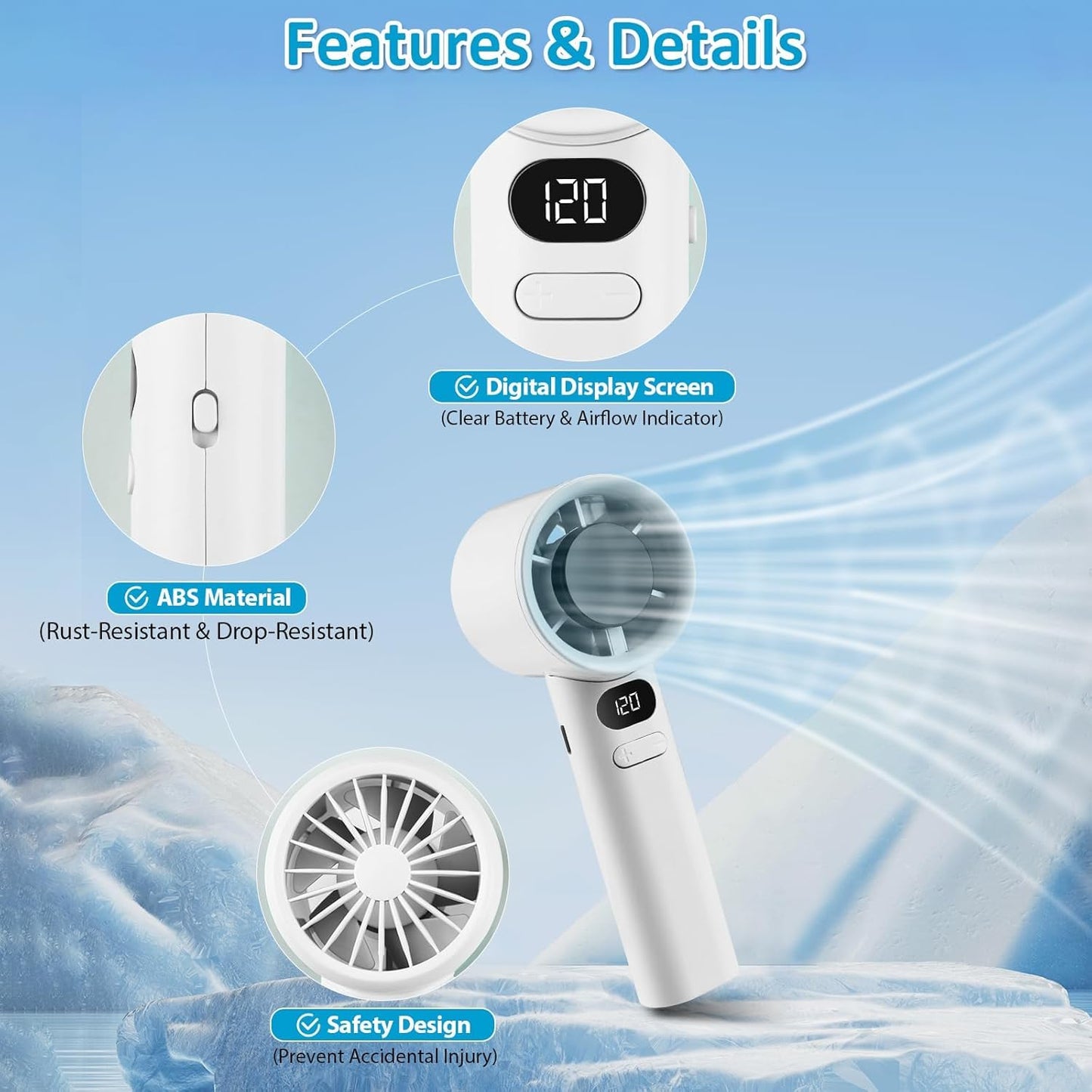 MTech Handheld High-Speed Fan – Rechargeable USB Mini Fan with 120 Speeds & Display