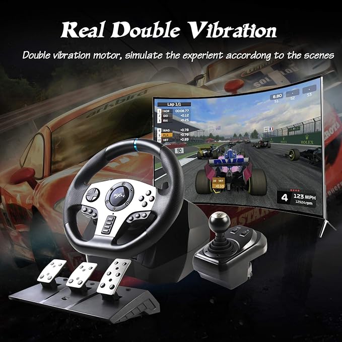 V9 Gaming Steering Wheel 270-900 degree with 3 Pedals and Gear Shifter