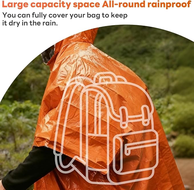 Outdoor Emergency Raincoat, Reversible Dual-Sided Thermal Poncho