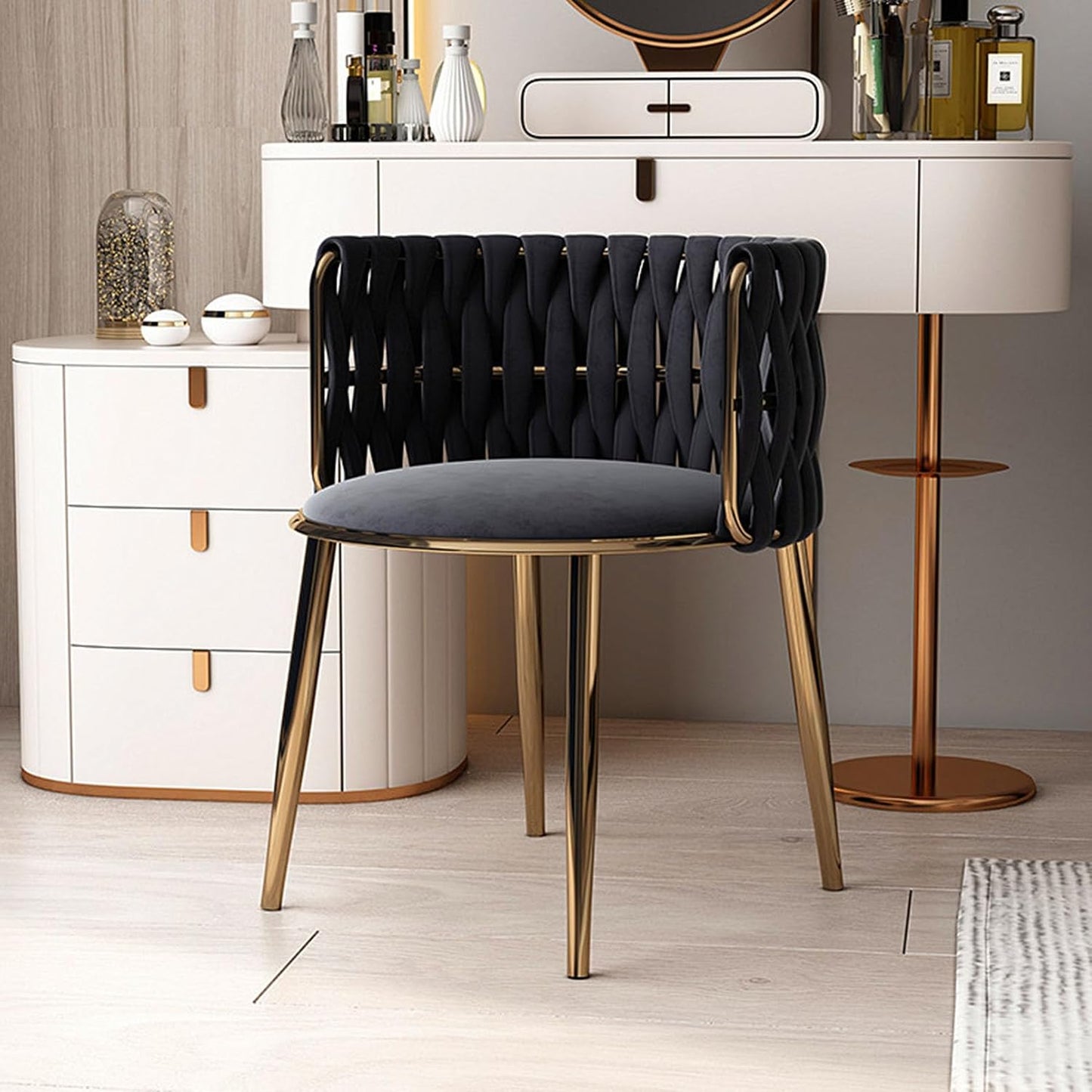 MFurn Braided Velvet Dining Chair with Gold Metal Frame