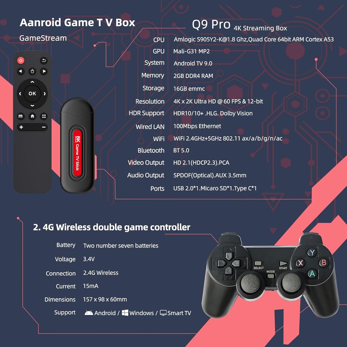 MTech Retro Game Console – Dual System TV Game Console with 49,000+ Games, 128GB TF Card, 4K HDMI Output & Wireless Controllers