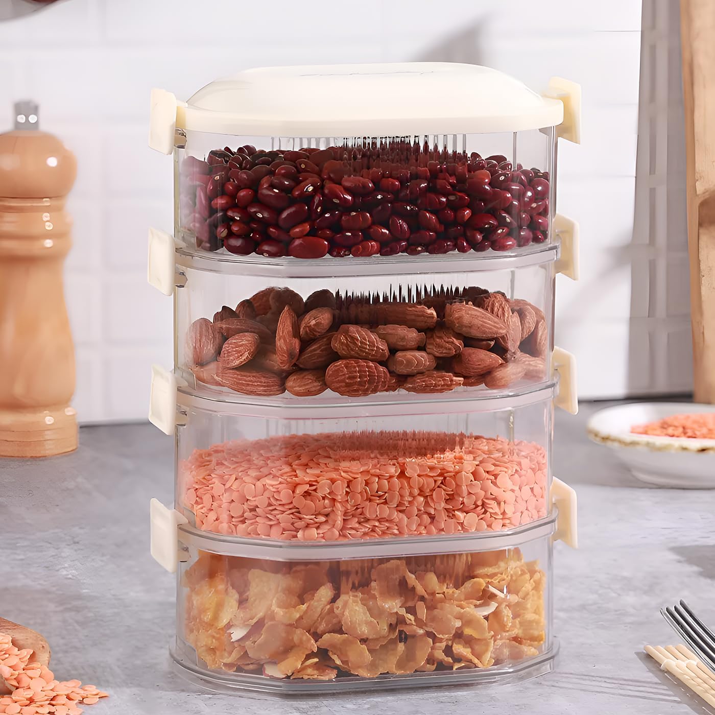 MHome 4-Layer Airtight Condiment Storage Containers – Leak-Proof Spice & Snack Jars