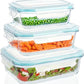 Glass Food Container With Plastic Lids Set of 3