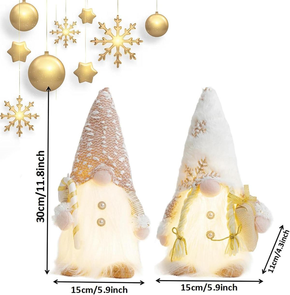 Christmas Gnome with LED Lights, 30 cm Plush Swedish Tomte Elf Doll, Battery-Operated Holiday Decoration