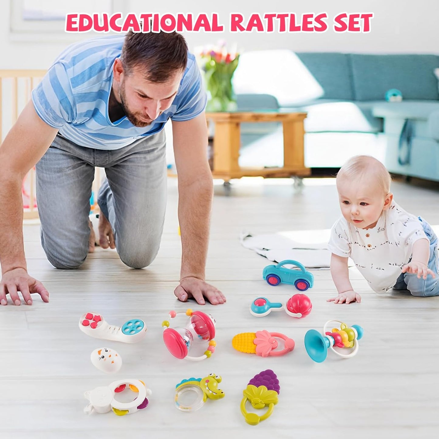 Baby Rattles & Teether Toys Set – 12 PCS Sensory Toys for Newborns (0–12 Months)