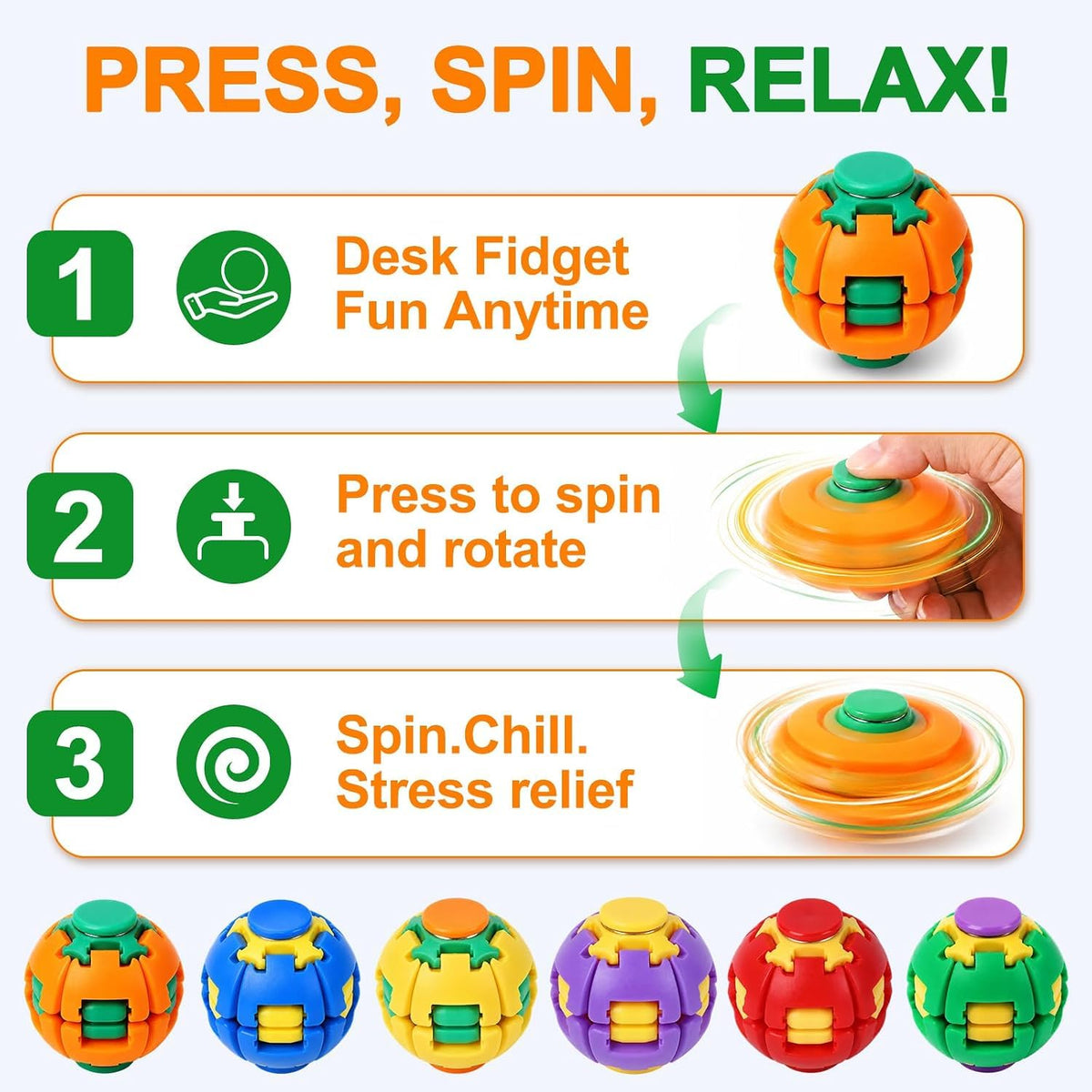 Press-to-Spin Fidget Ball: Desk Fidget Toy With Light