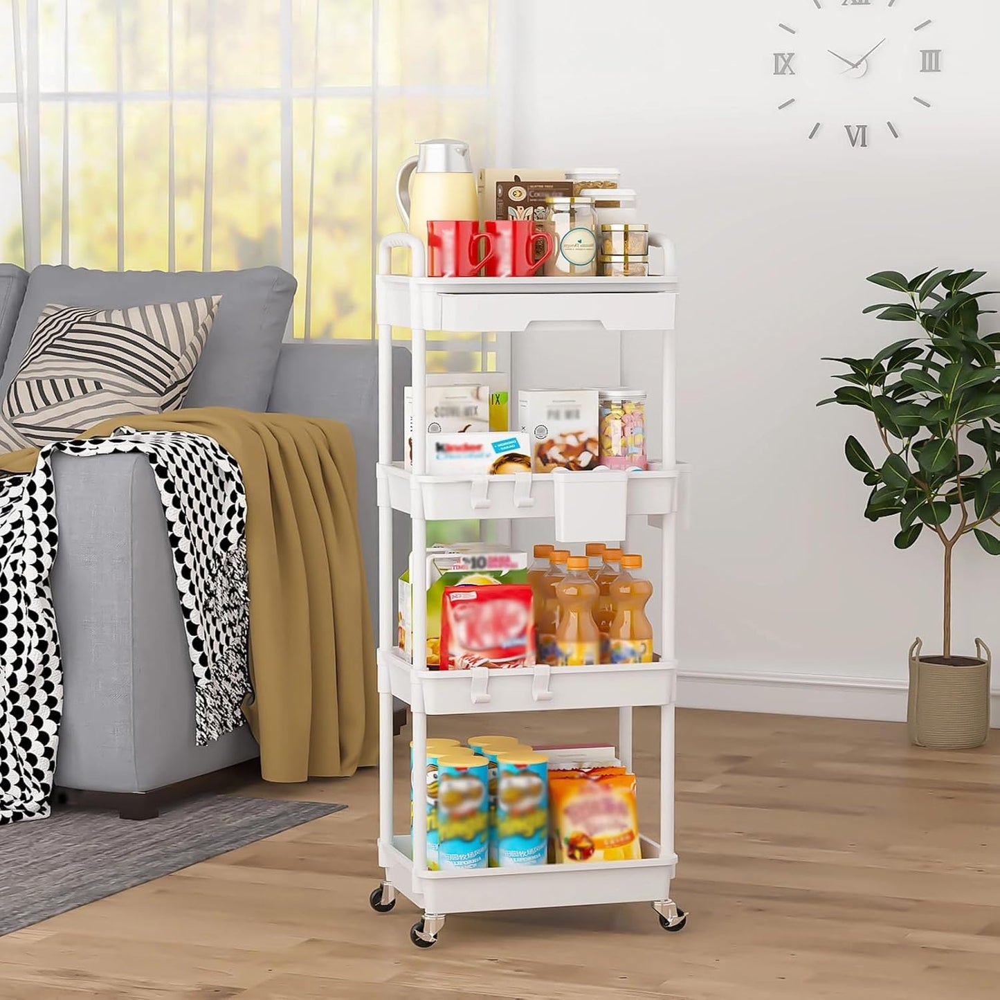 MHome Majestic 3 Or 4-Tier Utility Cart With Drawer – Black Or White