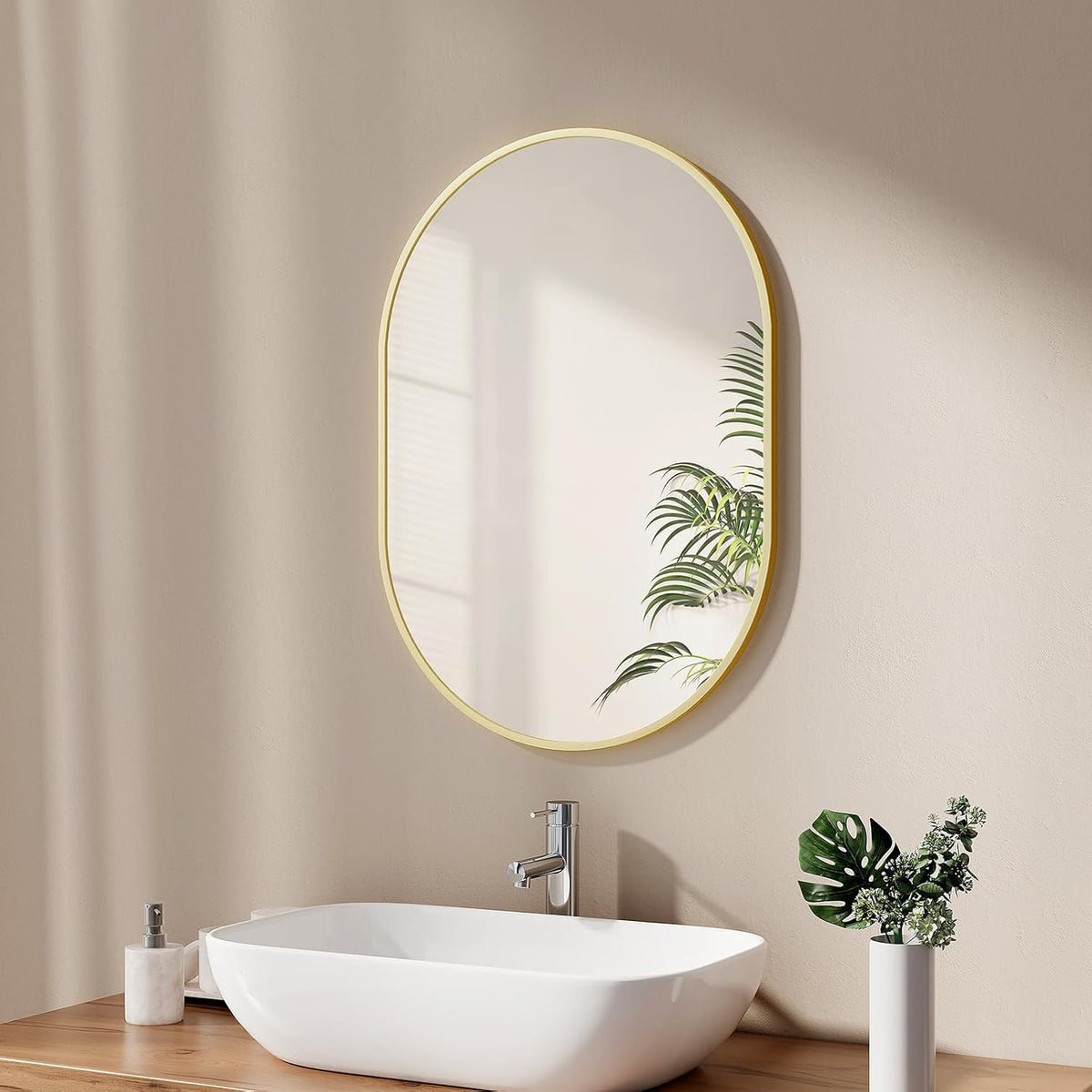 MHome Oval Bathroom Wall Mirror with Brushed Gold Frame
