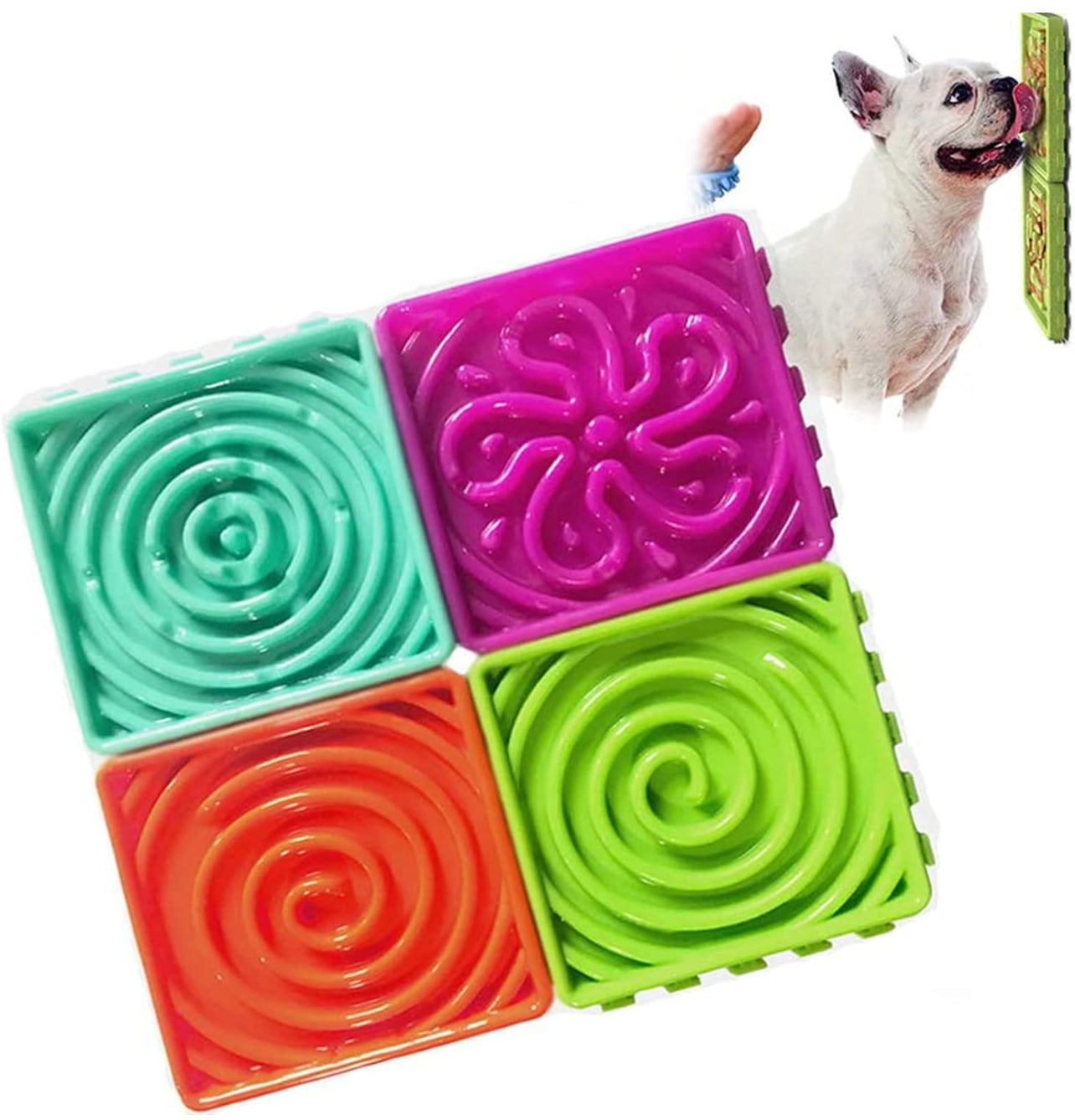 Slow Feeder Dog Bowl,4 in 1 Slow Eating Dog Bowl,Lick Mats for Dogs with Suction Cups,Bloat Stop Dog Food Bowl Maze Interactive Puzzle Cat Bowl Non Skid for Bathing Grooming Training