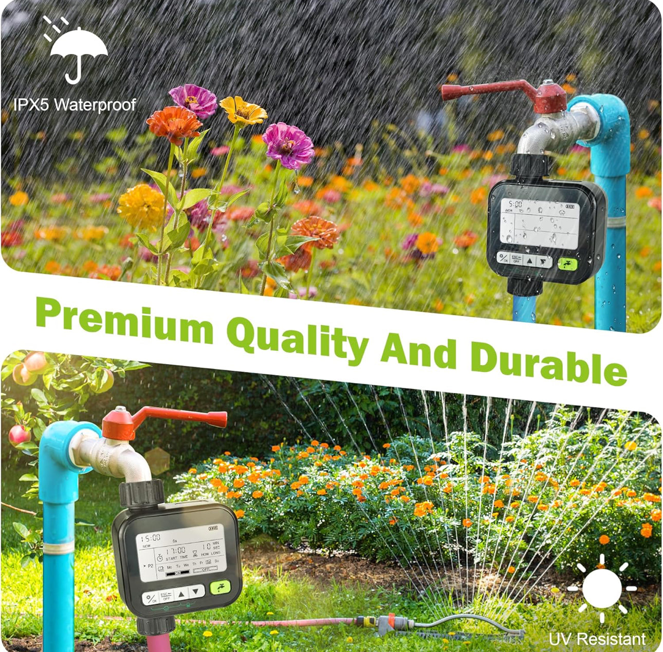 MTech Sprinkler Timer, Water Timers for Hoses Programmable,Irrigation Timer Outdoor with 3-Time Modes/Rain Delay/Manual Watering, Ipx5 Waterproof,1 Outlet