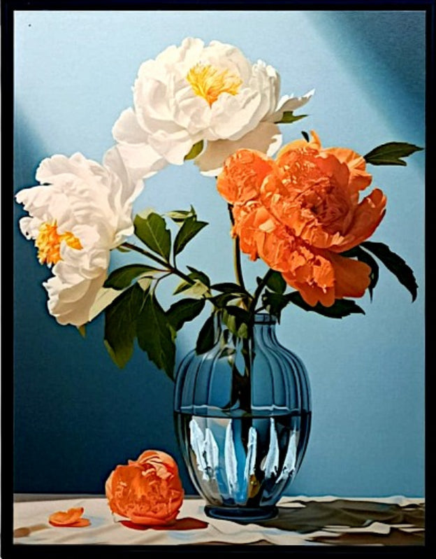 Canvas Art Peonies In Vase - Wooden Frame 50x40cm