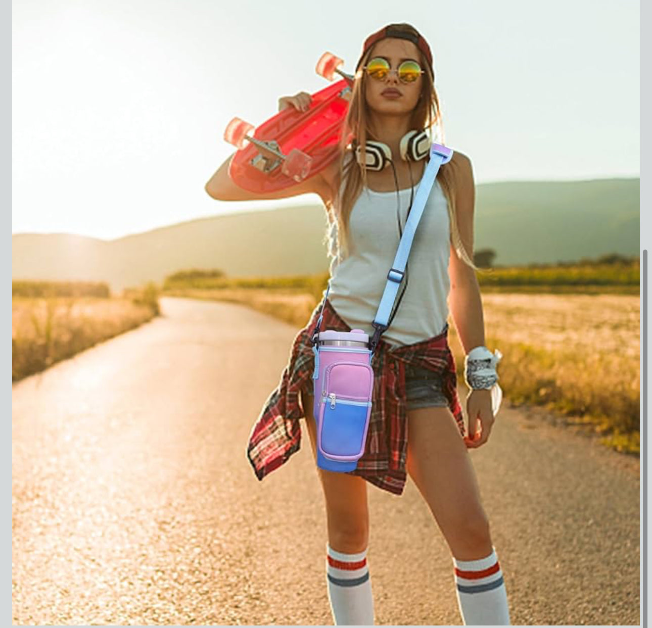 MHome Water Bottle Sleeve Fit All Tumbler with Handle, Water Bottle Holder Bag with Adjustable Shoulder Strap for Hiking Travelling Camping