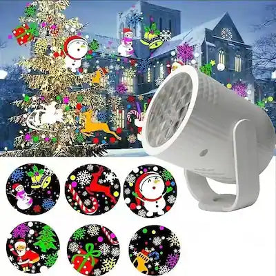 Christmas LED Projector Lights,USB Christmas Snowflake 16 Pattern Decor,Rotating Projector Lamp for Holiday Christmas - White