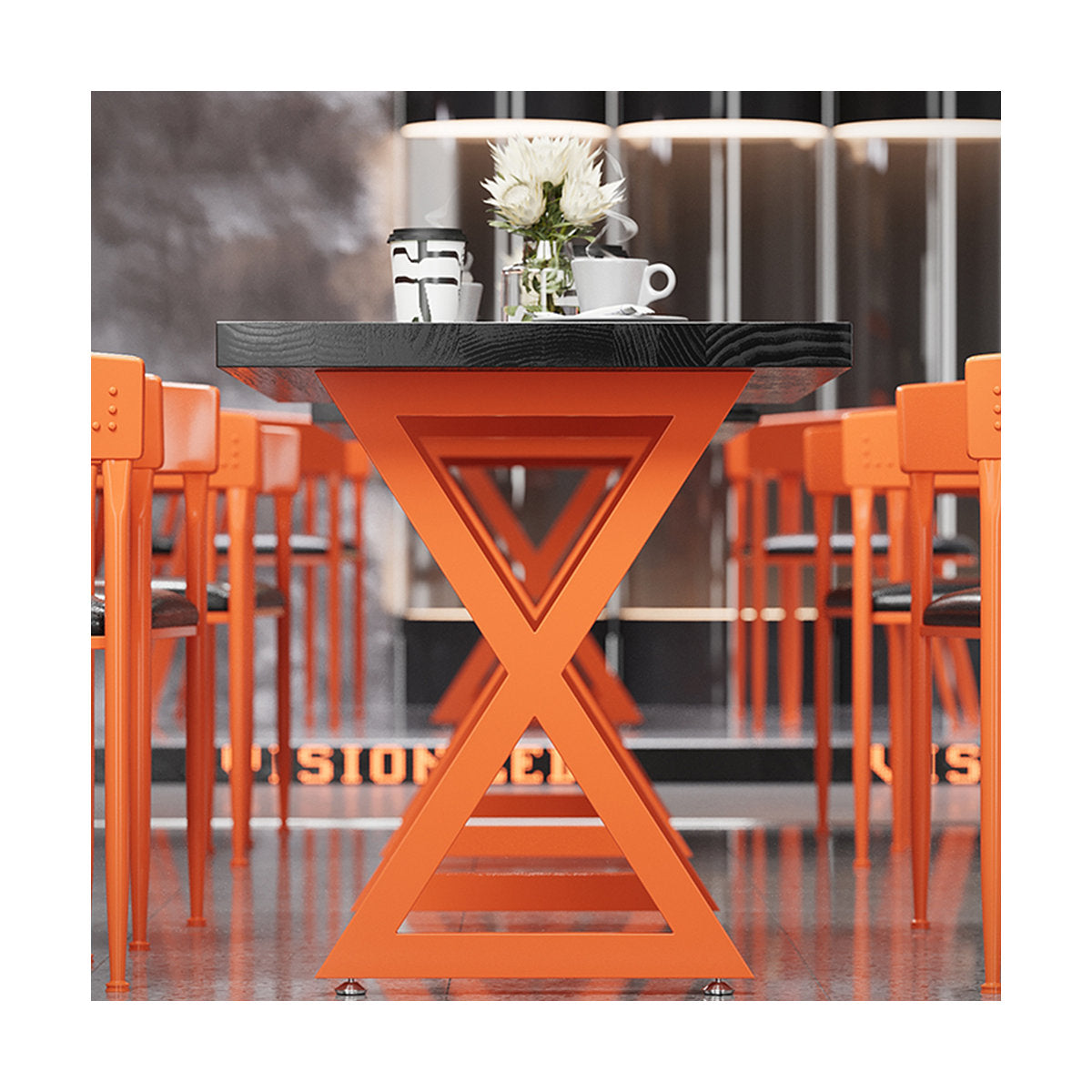 MFurn Monda 4 - Person Solid Industrial Wood Top Double Pedestal Dining Set-Various Colours Available. Only Available On Pre-Order