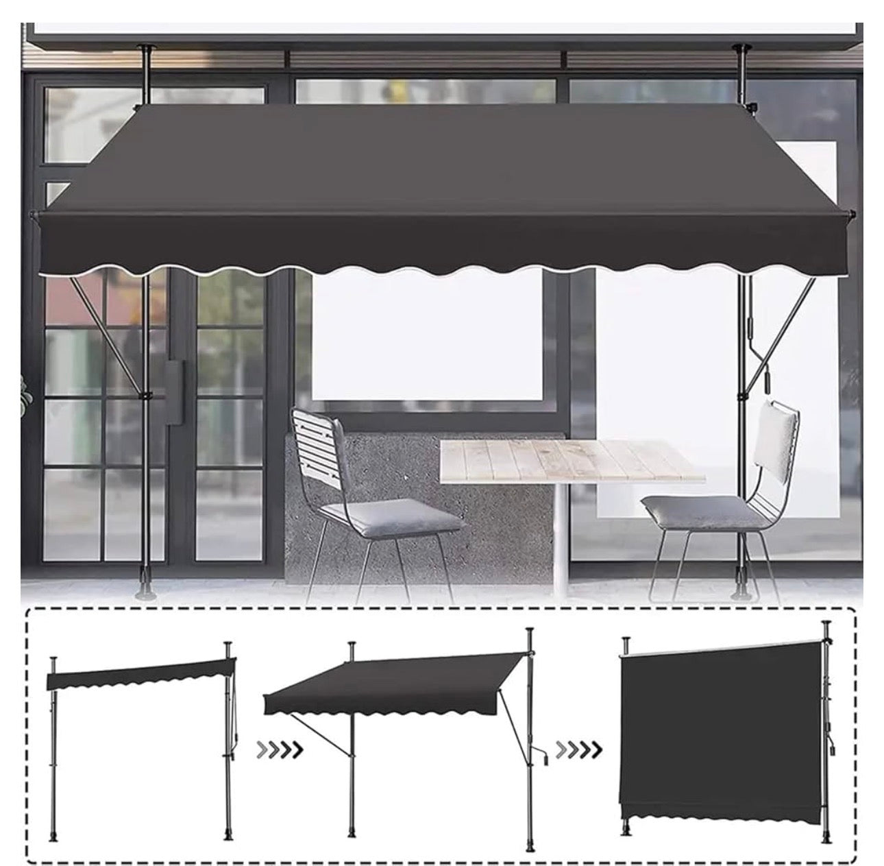 MHome Patio Awning Retractable Awning with Manual Crank Handle, Sun Protection Roof for Outdoor Use, Window Door Protection for Balcony Deck, Garden, Porch, Grey,- Various Sizes