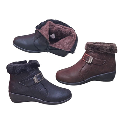 Ladies Strap & Fur Ankle Boot-Various Colours