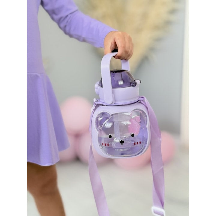 Children’s Drinking Bottle with Straw, Strap & Handle – Bear Design 500ml