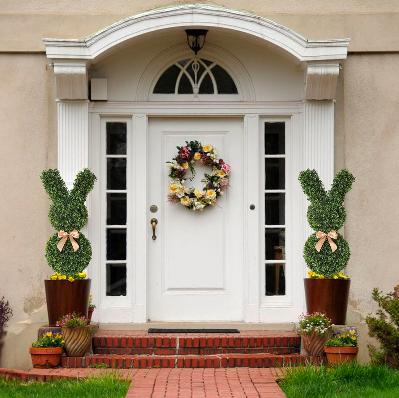 Artificial Bunny-Shaped Topiary Tree 35'' UV-Resistant Faux Boxwood Topiary Plant for Porch Decor or Indoor