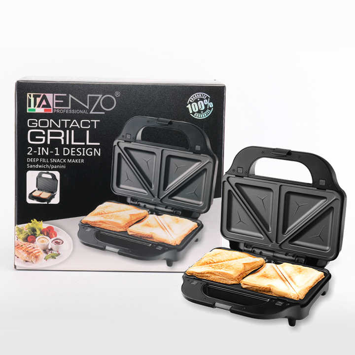 ENZO 2 in 1 Breakfast Sandwich Panini Waffles Electric Grill Non Stick Bread Maker Household Smokeless Stainless Steel BBQ Grill