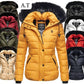 Winter Warm Solid Color Fur Collar Zipper Down Jacket Casual Outfit for Women Slim Fit Hooded