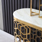 White Oval Narrow Entryway Table Marble Console Table With Double Pedestals