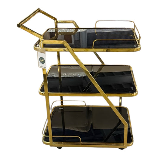 MFurn Gold Bar Carts with 3-Tier Storage Shelves, Home Bar Serving Carts.