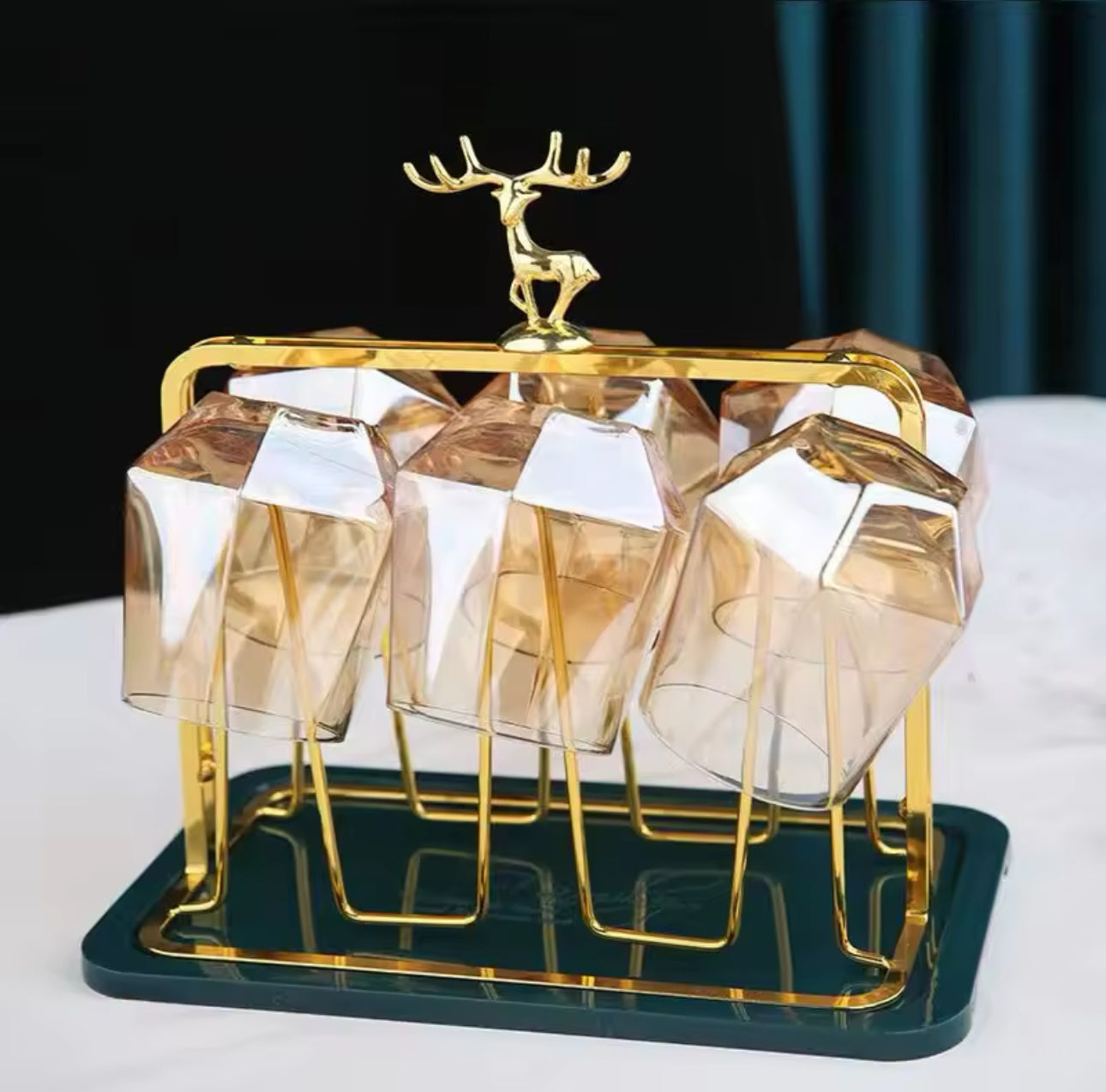 Amber Color Cup Set Golden Mug Holder Green Tray Kitchen Living Room Storage Rack Mug for Coffee Cups Cups and Mugs Drinkware