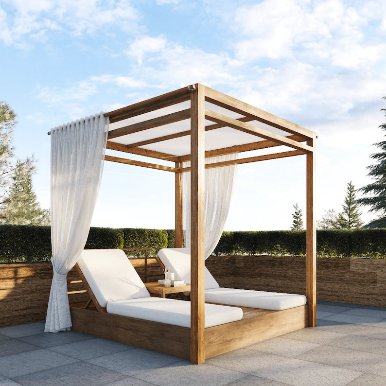 High End Twin Outdoor DayBed  Sun Lounger Set Teak with Canopy-Available On Order!