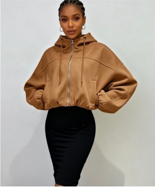 Ladies Oversized Cropped Zip-Up Hoodie-Various Colours