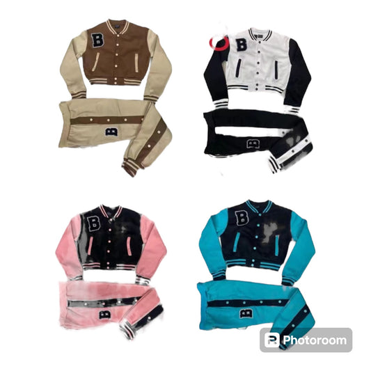 Ladies Crop Top Baseball Jacket & Pants