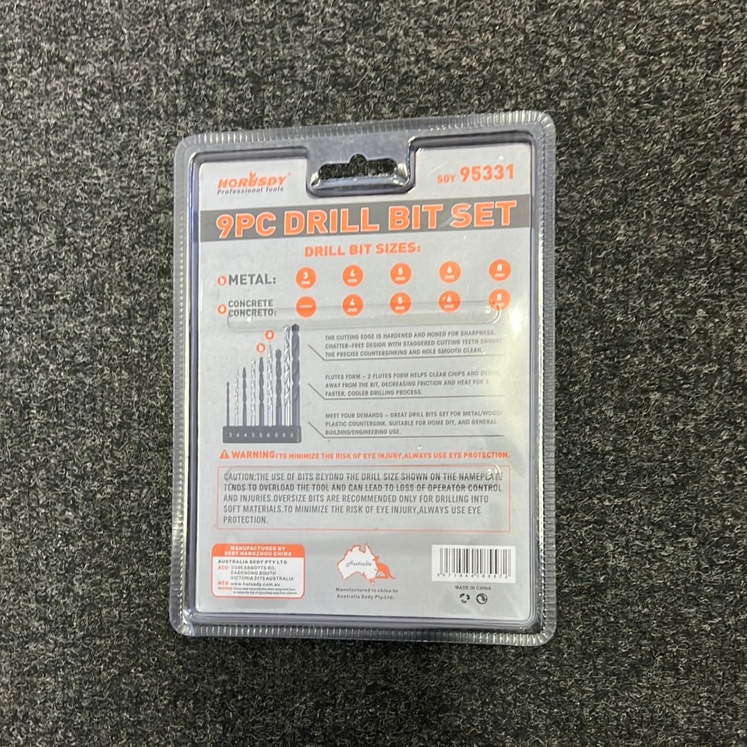 Horusdy Combination Drill Set 9pc For Metal & Wood