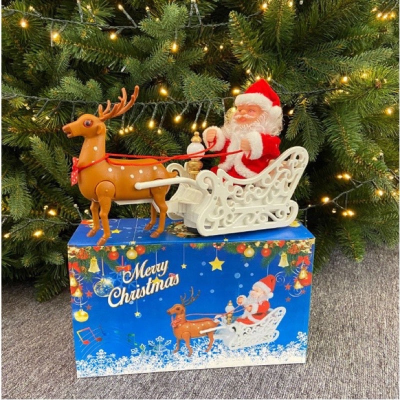 Christmas Electric Santa Claus in Sleigh Toys Christmas Decorations with Music Xmas Santa Figurine Ornaments
