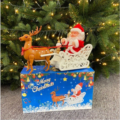 Christmas Electric Santa Claus in Sleigh Toys Christmas Decorations with Music Xmas Santa Figurine Ornaments