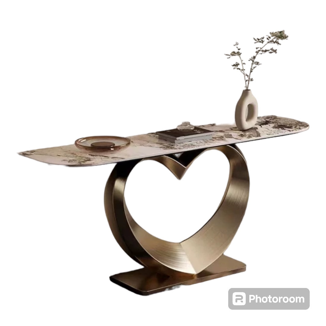 Console Table With Sintered Stone Top Stainless Steel Heart Shaped Home Decor