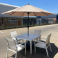 MFurn Zanele Inspired White 6pc  Outdoor Dining Set With Aluminium Frame Inc Umbrella+Base