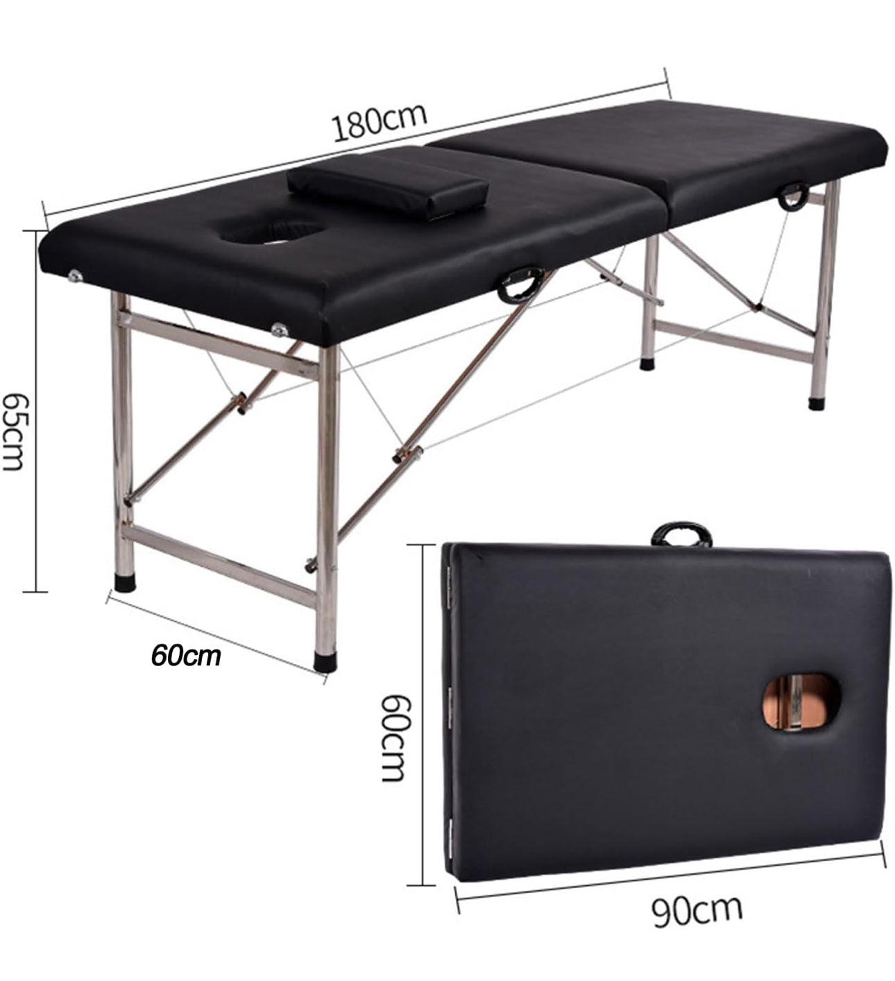 Massage Table Portable Massage Bed, 2 Folding Lightweight Salon Spa Tattoo Bed Height Adjustable with Carrying Bag & Stainless Steel Leg