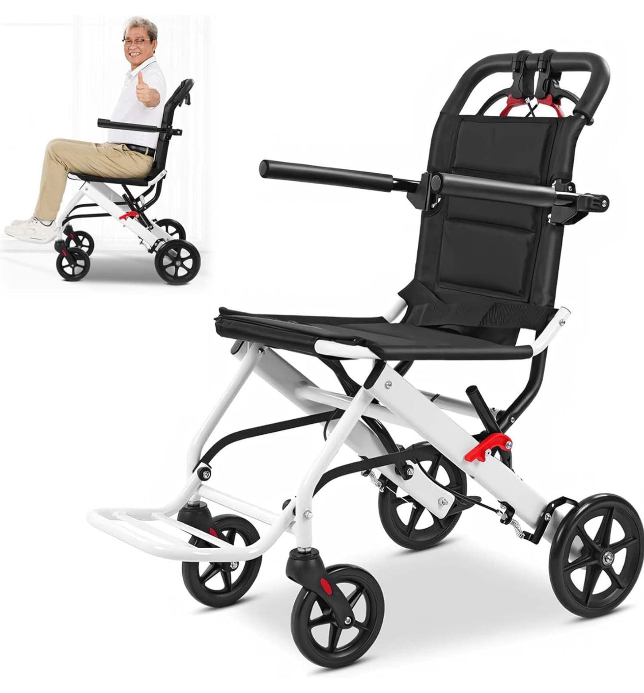 M-Care Ultralight Wheelchair Foldable Lightweight Aluminium Transport Wheelchairs, Extra Narrow With Brake, Travel & Folding Wheelchair