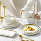 MHome White With Gold Trim 32pc Dinner Set
