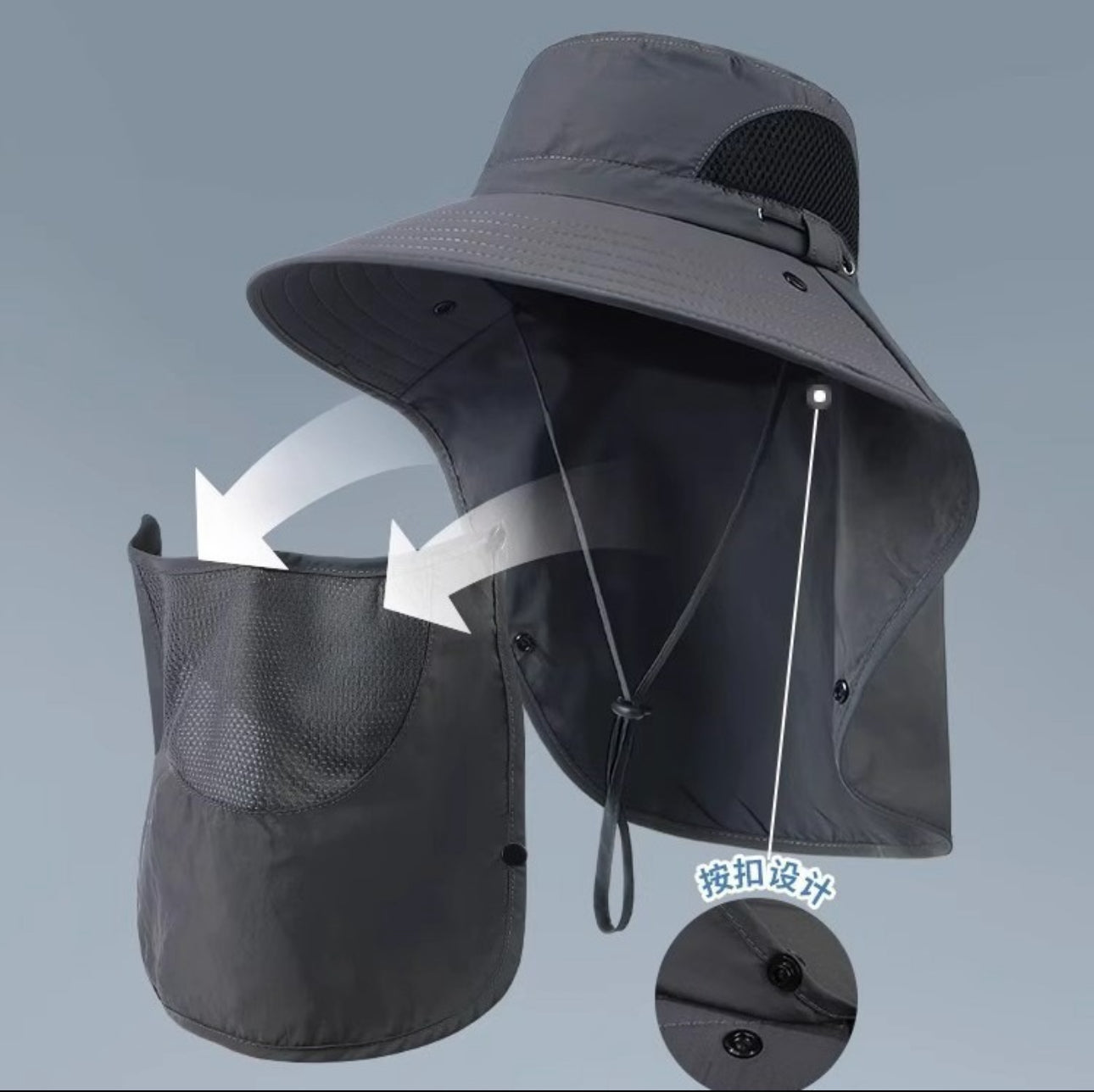 Fishing Hat Sun Protection with Detachable Camping Visor,Neck Flap Outdoor Hat